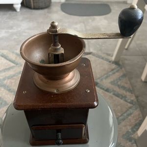 Vintage wood coffee grinder.